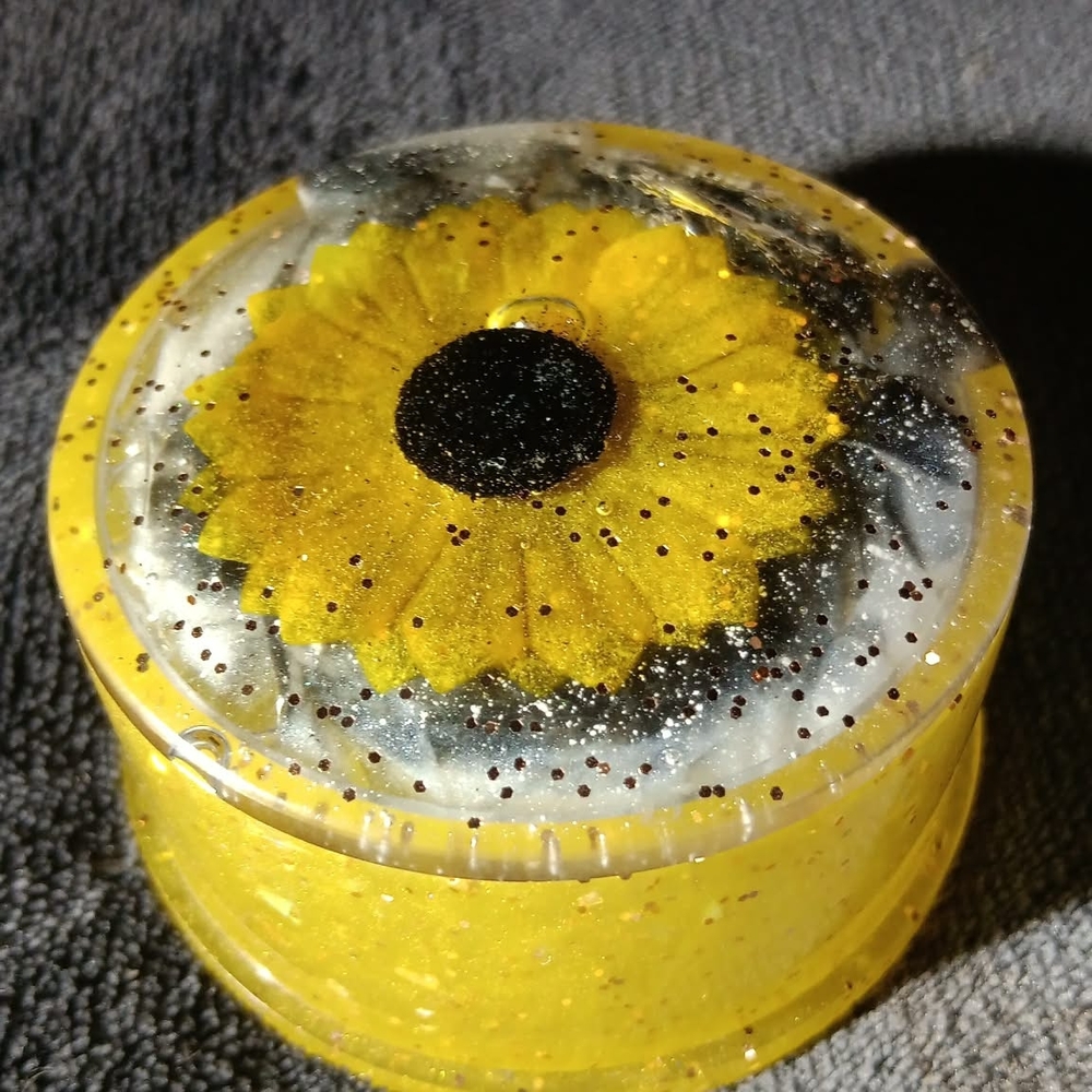Yellow Sunflower Flower Resin Keepsake Box